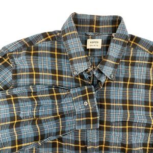Aspesi Flannel Button Front Shirt Mens XXL Blue Plaid Long Sleeve Cotton Outdoor